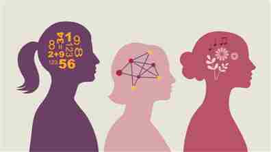 MarLei / iStock vía Getty Images Plus Tres siluetas de personas con diferentes símbolos en lugar de su cerebro.