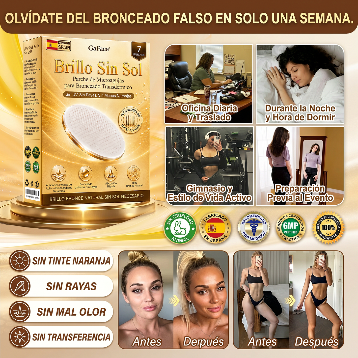 🌞🍑Gaface®| Consigue un bronceado natural y radiante sin sol con nuestra tecnología transdérmica.